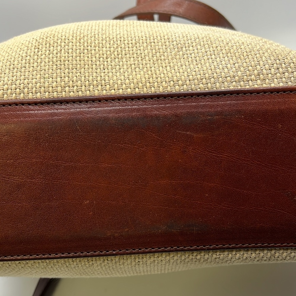 Brahmin Beige Woven Tote with Brown Leather Trim - Picture 6 of 16